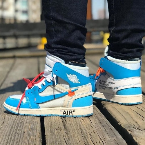 $65 DHGATE Jordan 1 Off White  White  vs Unc Blue Off White, unboxing,  Review, UV and on foot 